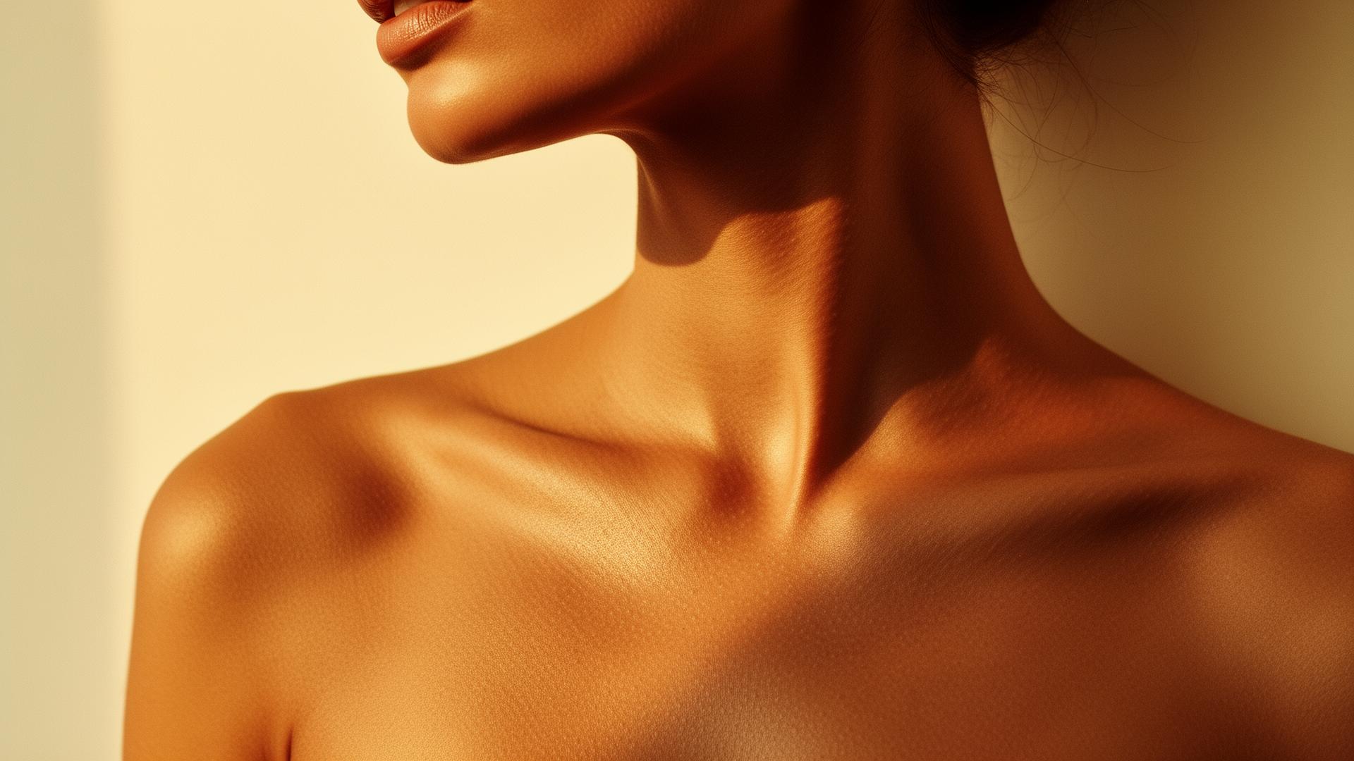 Sun-kissed shoulder and collarbone with a natural custom airbrush glow